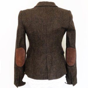 Zara Basic Elbow Patch Brown Tweed Blazer Jacket